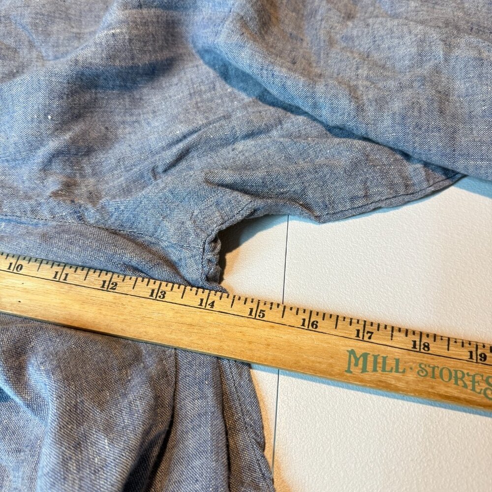 FLAX Women M Linen Pant Wide Leg Cropped Stretch Blue Breathable Lightweight - Picture 6 of 8